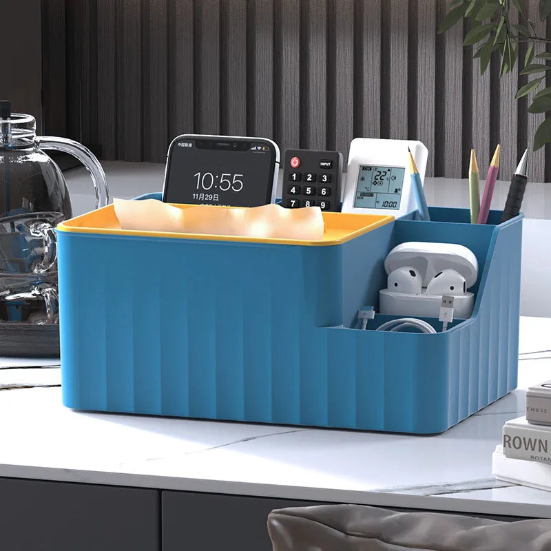Stylish 6-Section Desk Organizer - Multifunctional Tissue Box & Remote Holder for Home & Office