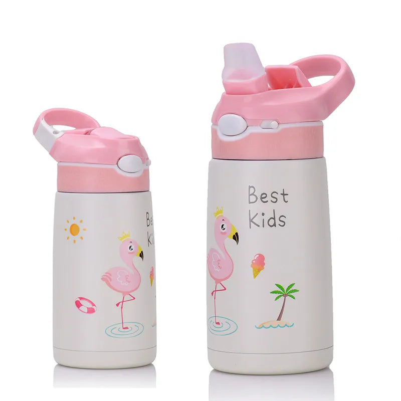 400ML Kids Thermos Water Bottle with Duck Billed Straw - Stainless Steel Vacuum Flask for Children