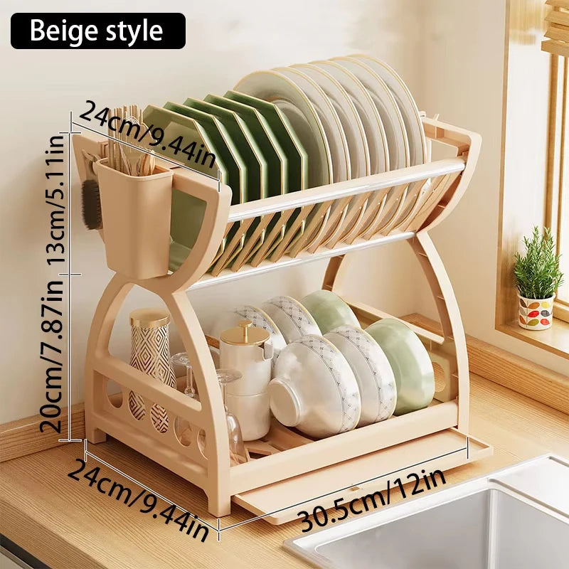 Double-Layer Kitchen Utensil Rack - Space-Saving Desktop Storage for Dishes