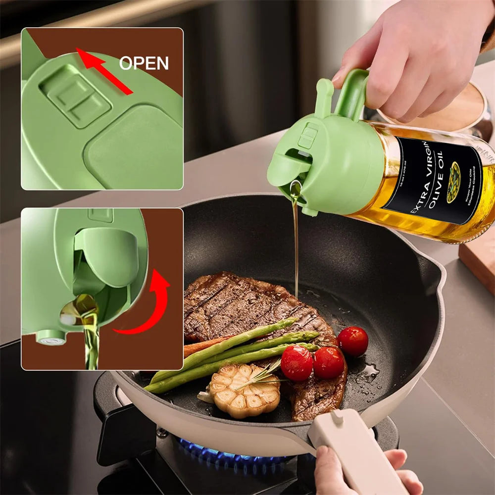 2-in-1 Olive Oil Sprayer & Dispenser - Premium Glass, 16oz with Stickers for Effortless Cooking