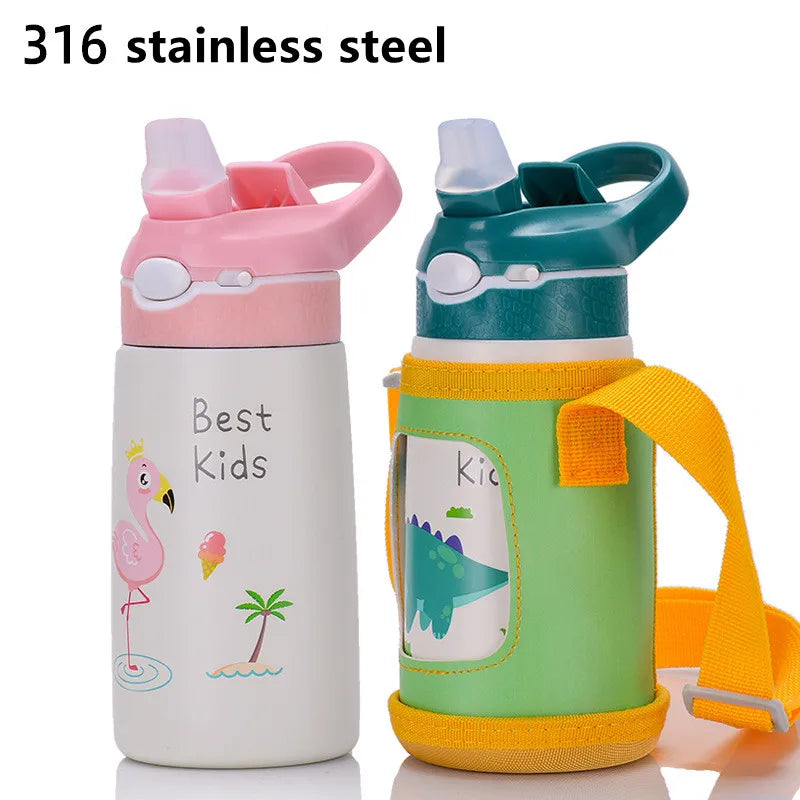 400ML Kids Thermos Water Bottle with Duck Billed Straw - Stainless Steel Vacuum Flask for Children