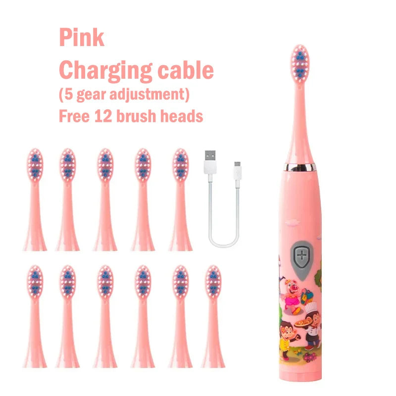 Kids Sonic Electric Toothbrush - Rechargeable Cartoon Design with Smart Timer & USB Charging for Whitening Teeth