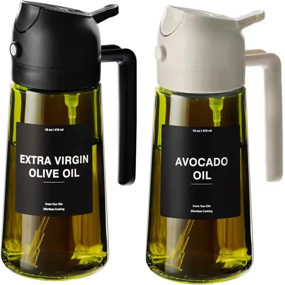 EcoSpray Olive Oil Dispenser - 2-in-1 Sprayer & Pourer, Dark Green Glass, 16oz