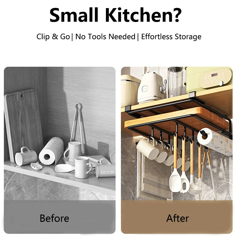 Kitchen Hanging Organizer Rack - Versatile Under-Cupboard Storage for Towels, Boards, and More!