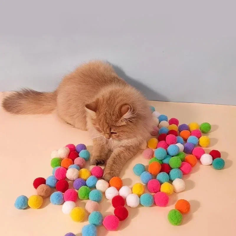 Purrfect Play Interactive Cat Toy Set - Engaging Plush Pompoms & Stretchy Balls for Endless Fun