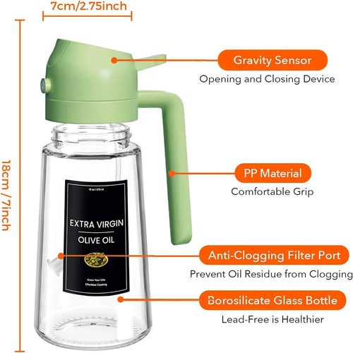 2-in-1 Olive Oil Sprayer & Dispenser - Premium Glass, 16oz with Stickers for Effortless Cooking