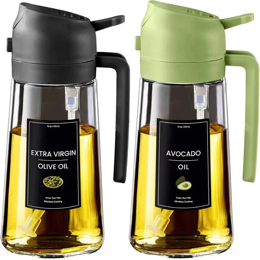 2-in-1 Olive Oil Sprayer & Dispenser - Premium Glass, 16oz with Stickers for Effortless Cooking