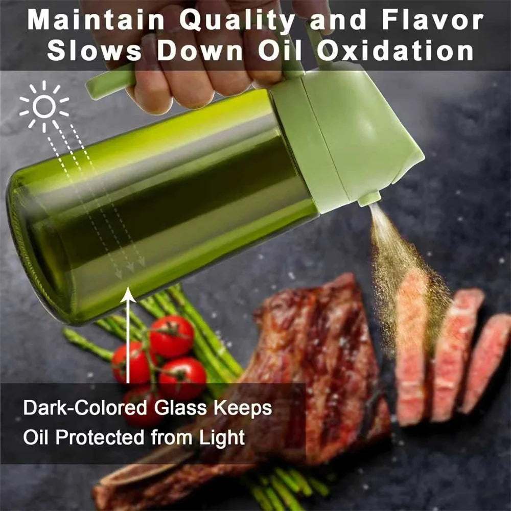 EcoSpray Olive Oil Dispenser - 2-in-1 Sprayer & Pourer, Dark Green Glass, 16oz
