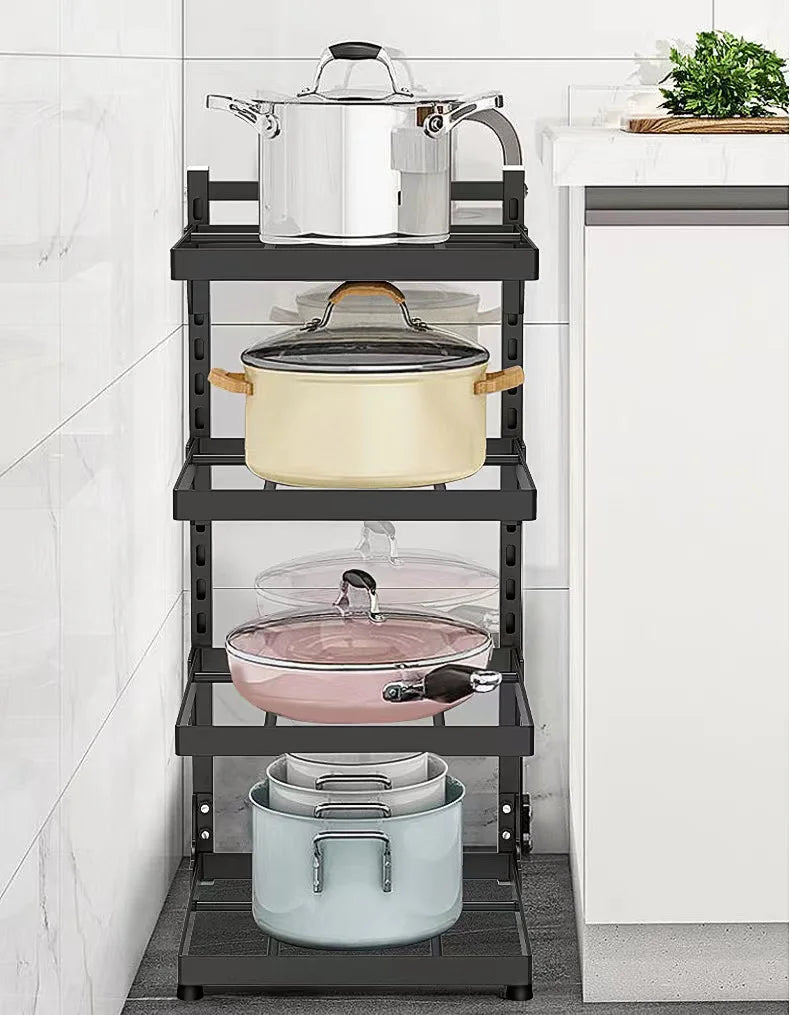 Space-Saving Kitchen Sink Storage Rack | Adjustable Multi-Layer Pot Organizer for Stovetop & Cabinets
