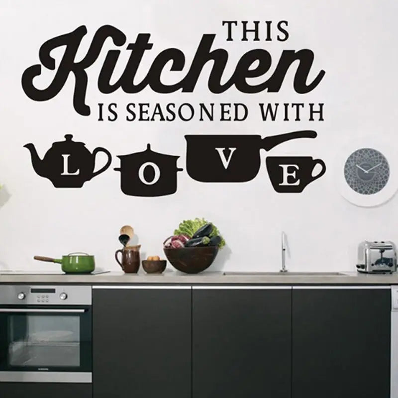 Kitchen Wall Stickers - Seasoned with Love Quotes for Inspirational Restaurant & Home Decor