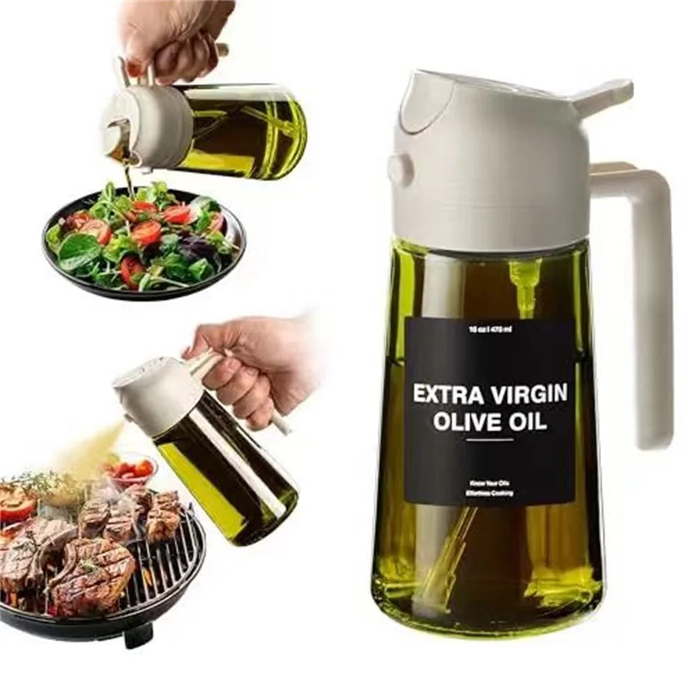 EcoSpray Olive Oil Dispenser - 2-in-1 Sprayer & Pourer, Dark Green Glass, 16oz