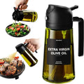 EcoSpray Olive Oil Dispenser - 2-in-1 Sprayer & Pourer, Dark Green Glass, 16oz