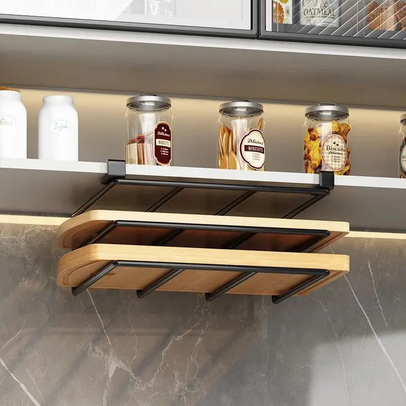 Kitchen Hanging Organizer Rack - Versatile Under-Cupboard Storage for Towels, Boards, and More!