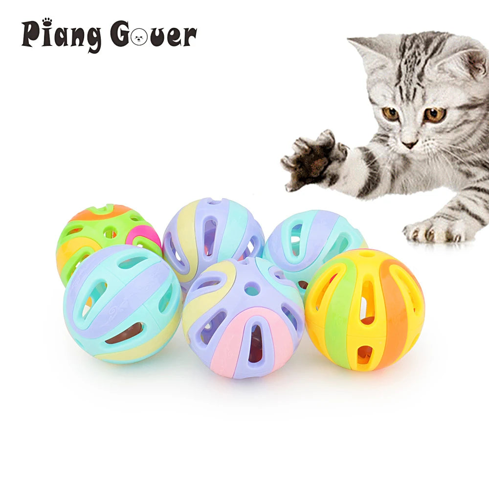 Colorful Cat Toy Balls - 6pcs Splicing Plastic Balls with Bells, 4.8cm for Playful Pets