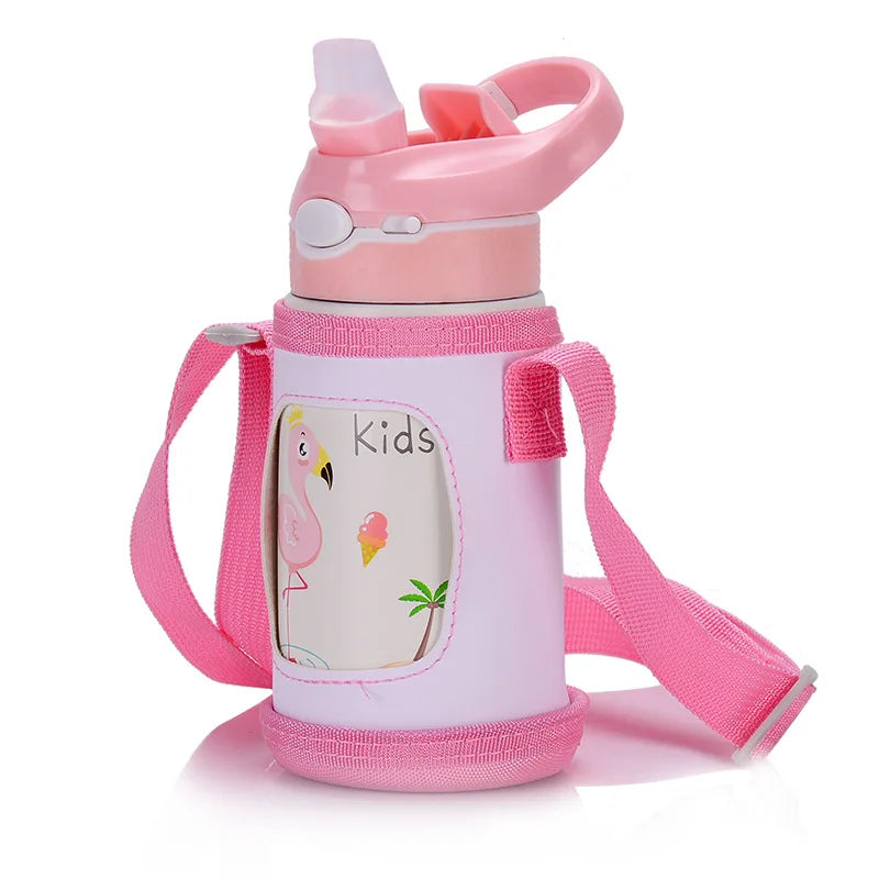 400ML Kids Thermos Water Bottle with Duck Billed Straw - Stainless Steel Vacuum Flask for Children