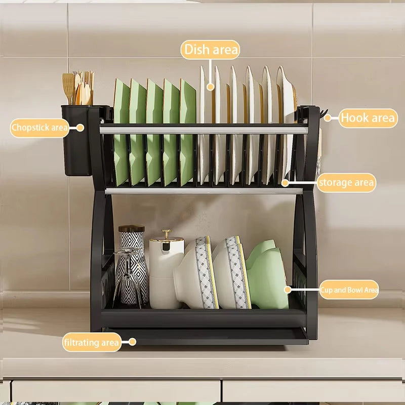 Double-Layer Kitchen Utensil Rack - Space-Saving Desktop Storage for Dishes