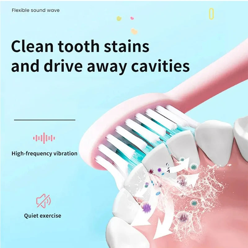Kids Sonic Electric Toothbrush - Rechargeable Cartoon Design with Smart Timer & USB Charging for Whitening Teeth