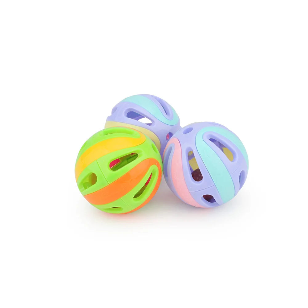 Colorful Cat Toy Balls - 6pcs Splicing Plastic Balls with Bells, 4.8cm for Playful Pets
