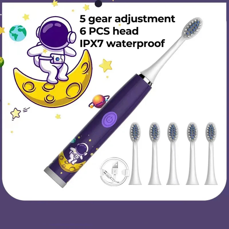 Kids Sonic Electric Toothbrush - Rechargeable Cartoon Design with Smart Timer & USB Charging for Whitening Teeth
