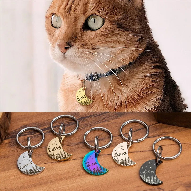 Personalized Moon Pet ID Tag – Stainless Steel Woods & Stars