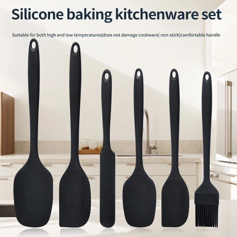 Silicone Kitchenware Set by - 6-Piece Cream Baking Tools with Scraper, Spatula & Oil Brush