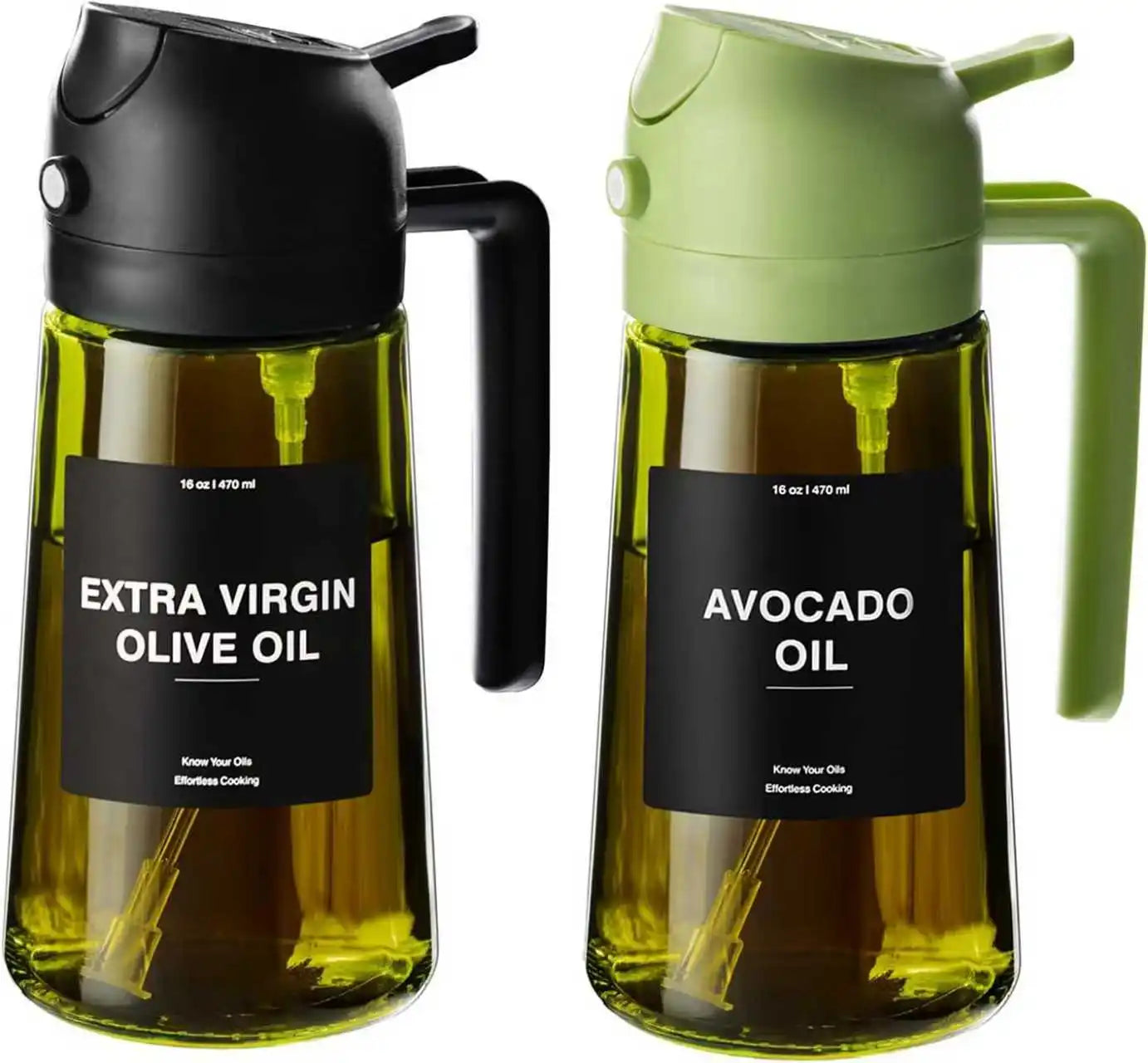 EcoSpray Olive Oil Dispenser - 2-in-1 Sprayer & Pourer, Dark Green Glass, 16oz