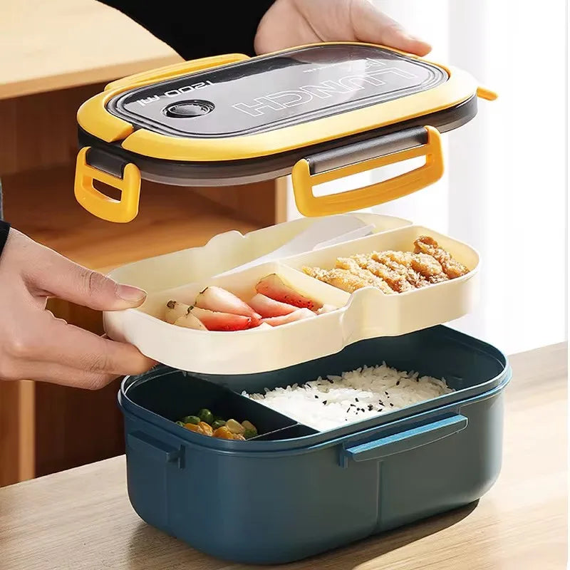 Portable Fruit & Food Storage Box - Double-Layer Lunch Container with Fork & Spoon for On-the-Go Freshness