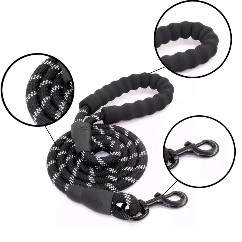 Eco-Friendly Soft Handle Dog Leash – Reflective, Strong & Functional for All Sizes (120-300CM) – Perfect for Big & Small Pups!