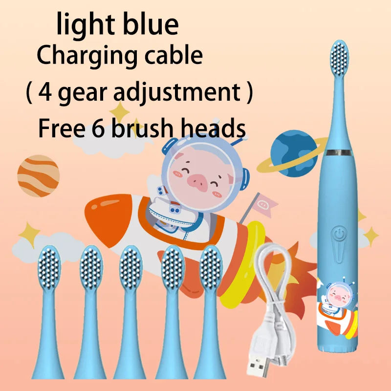 Kids Sonic Electric Toothbrush - Rechargeable Cartoon Design with Smart Timer & USB Charging for Whitening Teeth