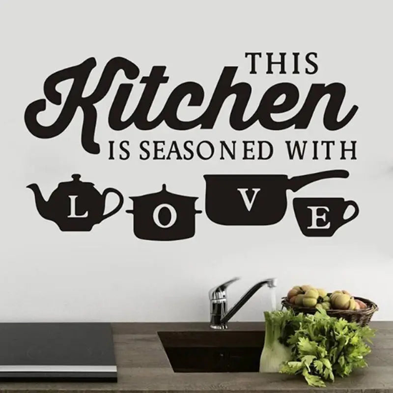 Kitchen Wall Stickers - Seasoned with Love Quotes for Inspirational Restaurant & Home Decor