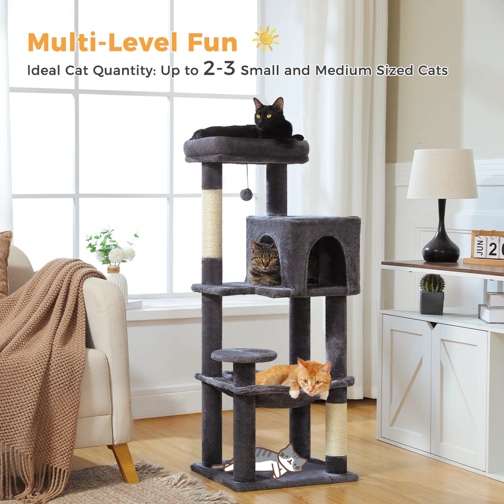 Purrfect Paws Multi-Level Cat Tree with Cozy Condo, Big Hammock & Sisal Scratching Posts for Happy Indoor Kittens