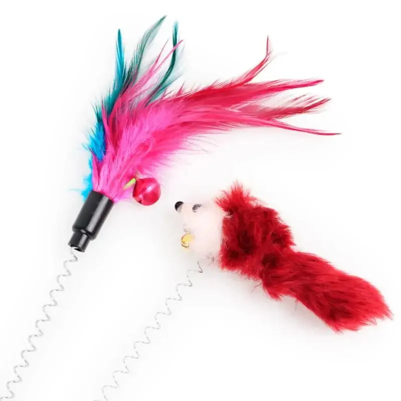 Spring Cat Toy - Interactive Suction Cup with Feather Mouse - Engaging Playtime for Cats - Random Color Pet Accessory