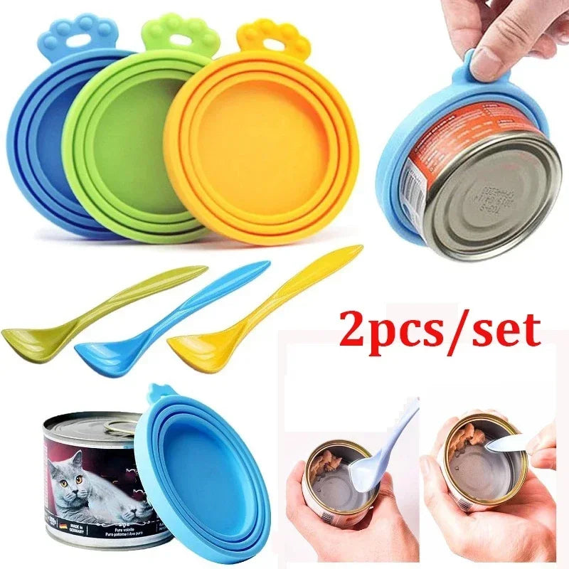 PetPals Silicone Pet Food Can Covers - 2-Piece Set with Seal & Spoon for Fresh, Mess-Free Storage