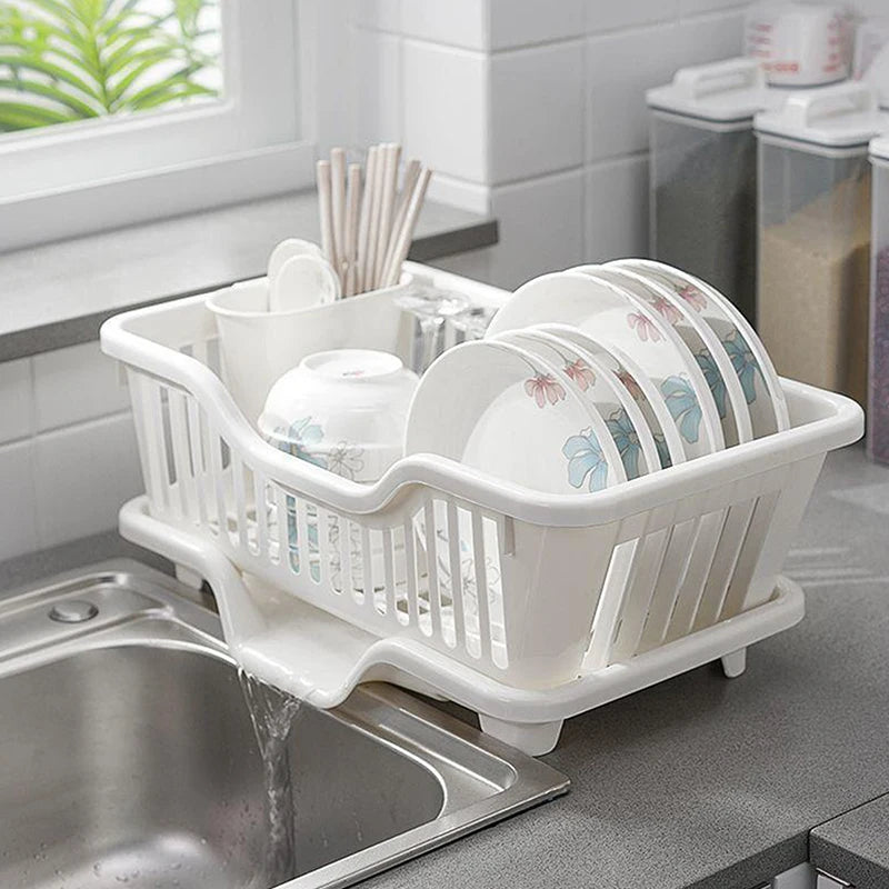 ShineBright Kitchen Drainage Rack - Space-Saving Utensil & Dish Organizer with Drainer Board for Effortless Drying