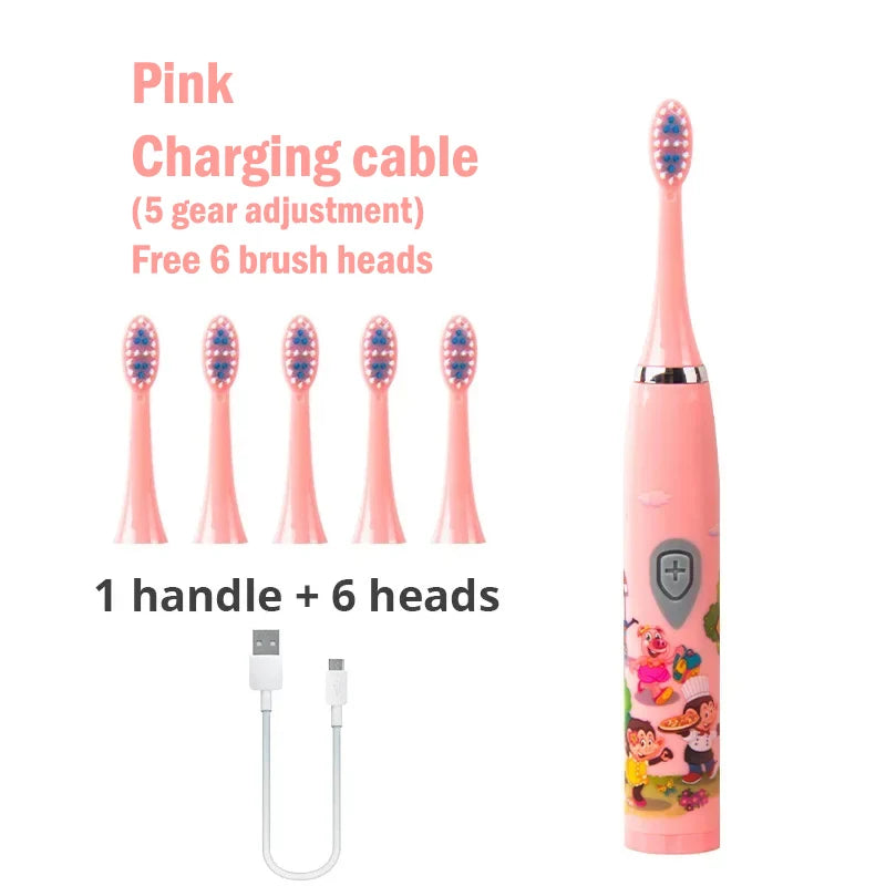 Kids Sonic Electric Toothbrush - Rechargeable Cartoon Design with Smart Timer & USB Charging for Whitening Teeth