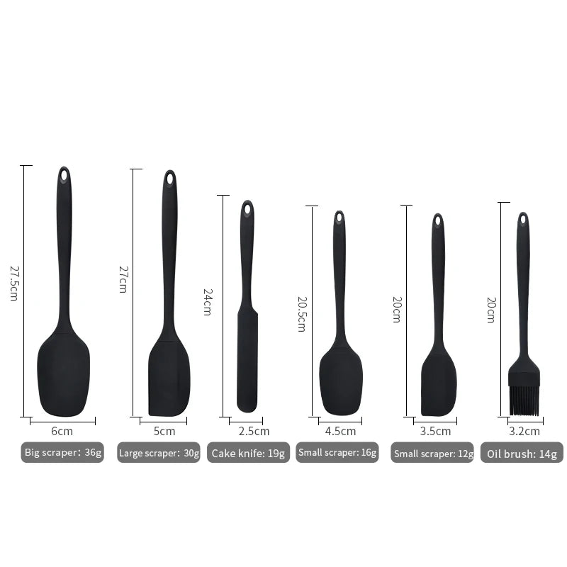 Silicone Kitchenware Set by - 6-Piece Cream Baking Tools with Scraper, Spatula & Oil Brush