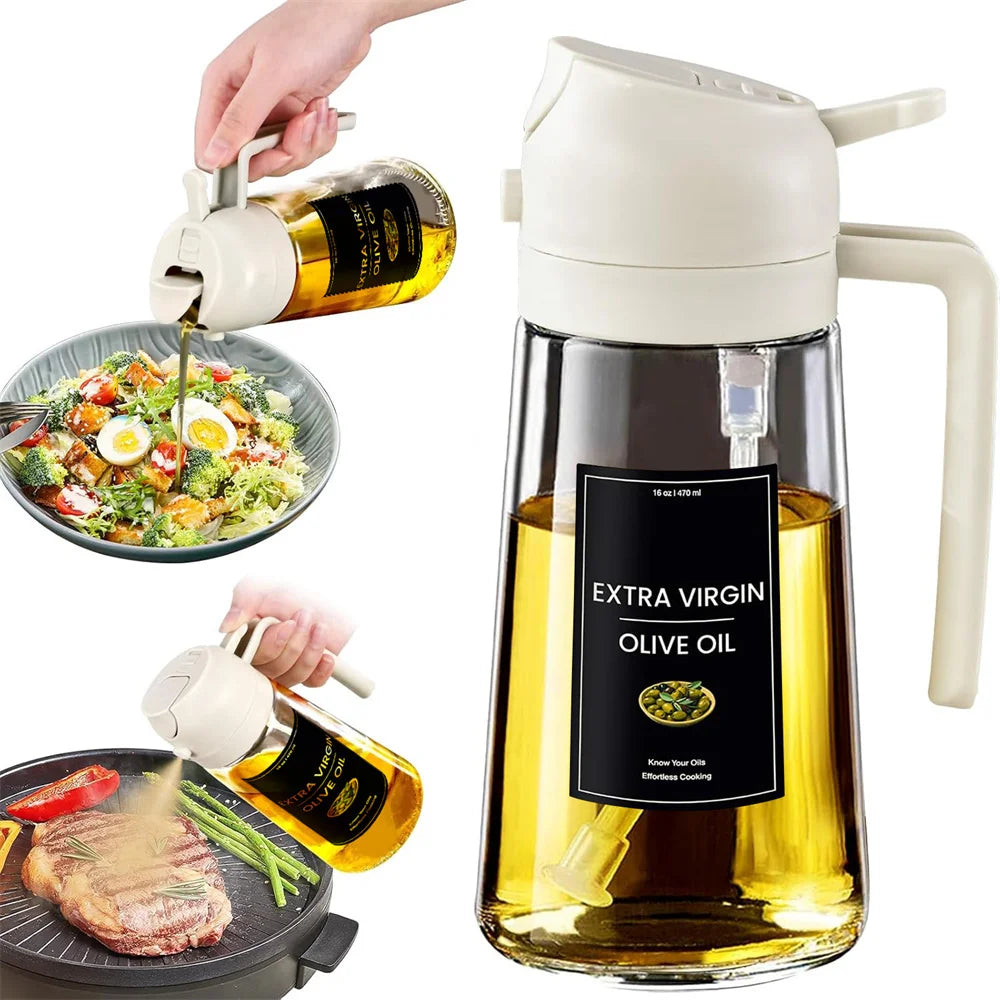 2-in-1 Olive Oil Sprayer & Dispenser - Premium Glass, 16oz with Stickers for Effortless Cooking