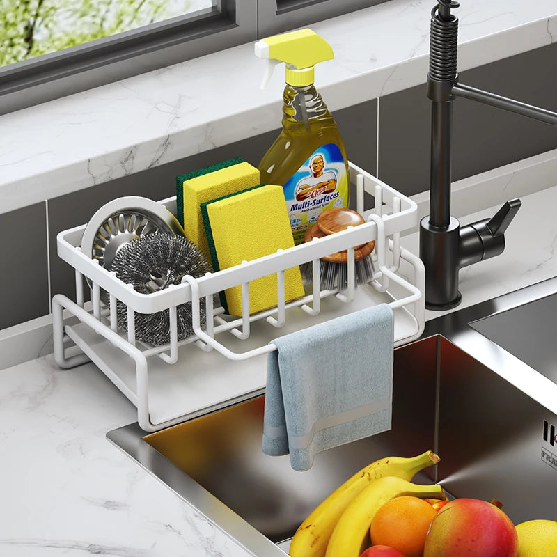 Spice Organizer Shelf with Drainage Rack - Tap-Mounted Kitchen Storage for Easy Access