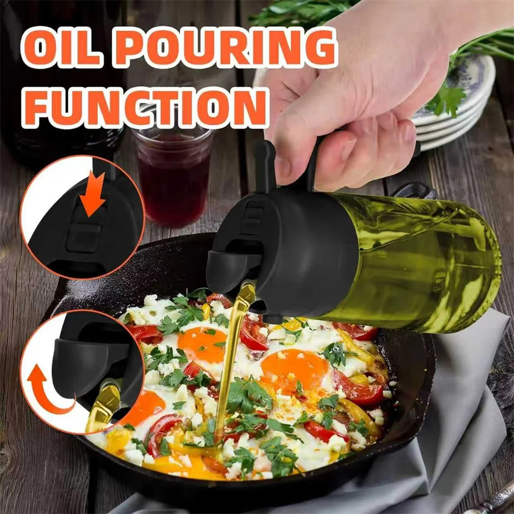 EcoSpray Olive Oil Dispenser - 2-in-1 Sprayer & Pourer, Dark Green Glass, 16oz
