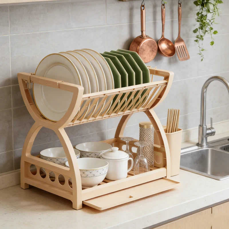 Double-Layer Kitchen Utensil Rack - Space-Saving Desktop Storage for Dishes