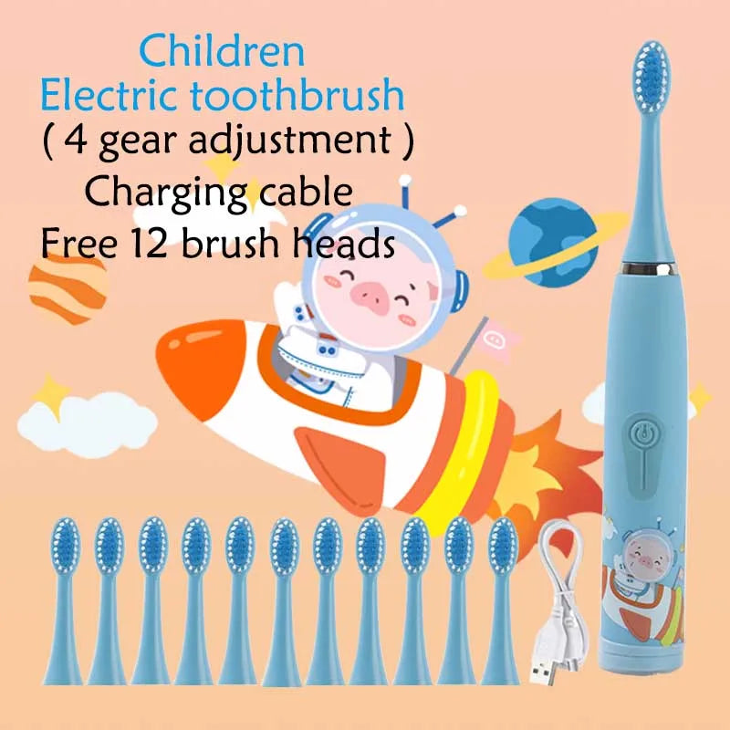 Kids Sonic Electric Toothbrush - Rechargeable Cartoon Design with Smart Timer & USB Charging for Whitening Teeth