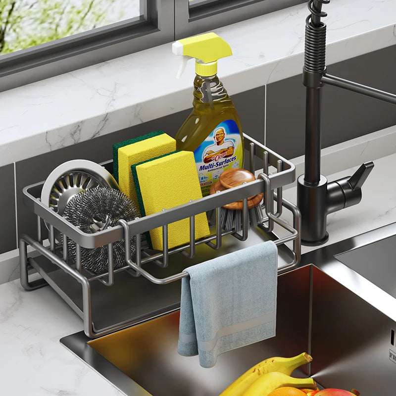 Spice Organizer Shelf with Drainage Rack - Tap-Mounted Kitchen Storage for Easy Access