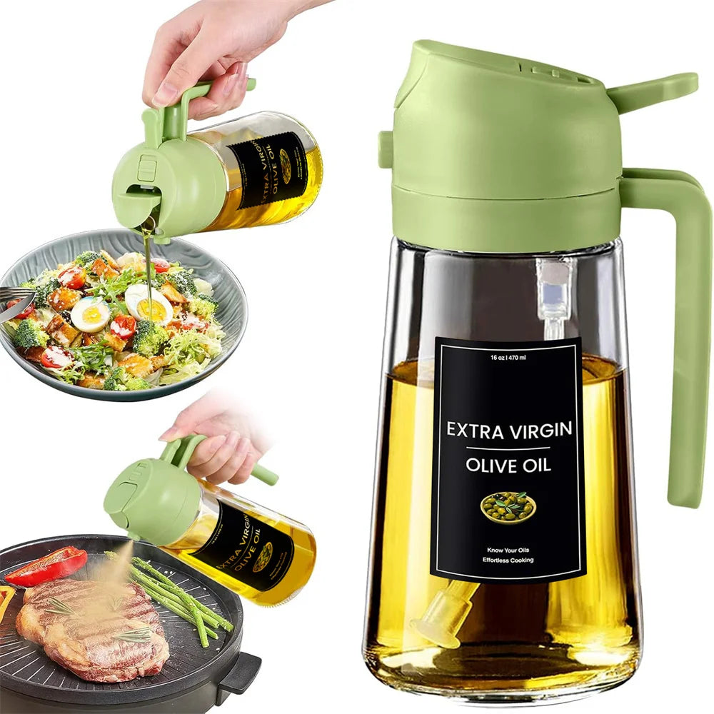 2-in-1 Olive Oil Sprayer & Dispenser - Premium Glass, 16oz with Stickers for Effortless Cooking