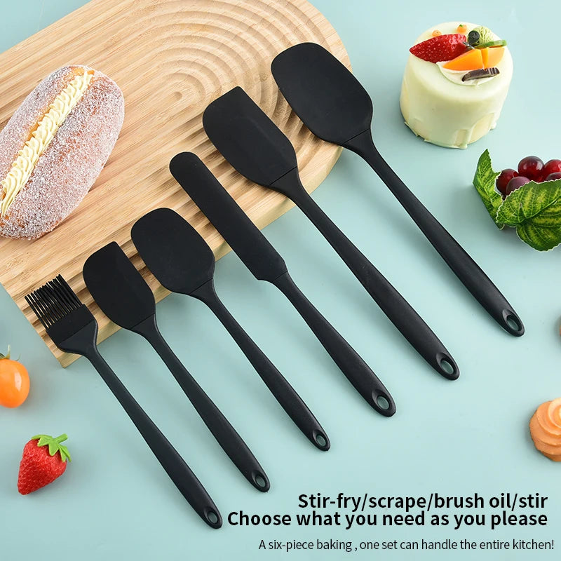 Silicone Kitchenware Set by - 6-Piece Cream Baking Tools with Scraper, Spatula & Oil Brush