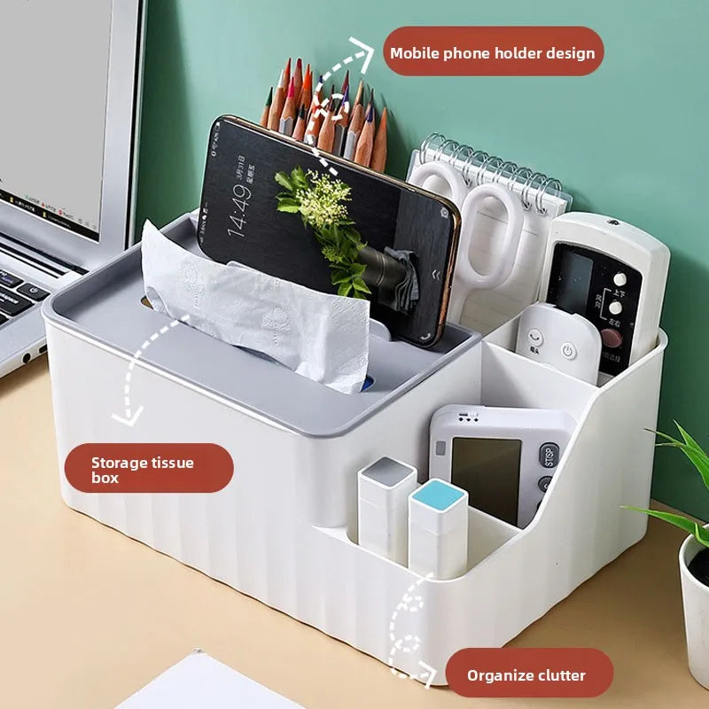 Stylish 6-Section Desk Organizer - Multifunctional Tissue Box & Remote Holder for Home & Office