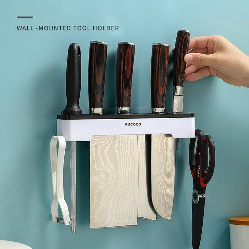 ChefMaster Wall-Mounted Kitchen Knife Holder - Multifunctional Cutlery Organizer for Space-Saving Storage