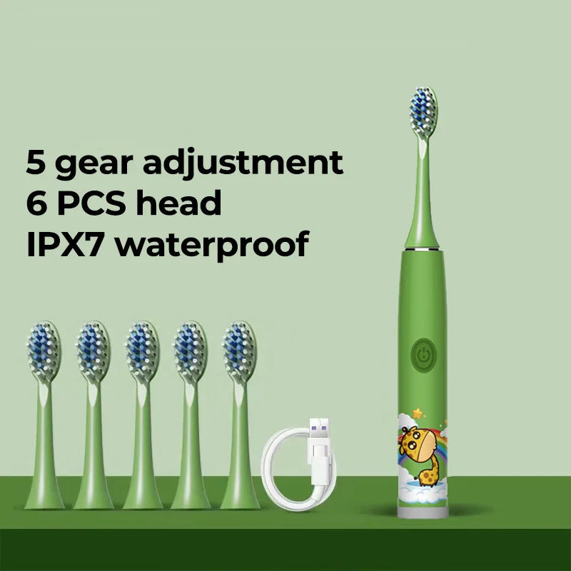 Kids Sonic Electric Toothbrush - Rechargeable Cartoon Design with Smart Timer & USB Charging for Whitening Teeth