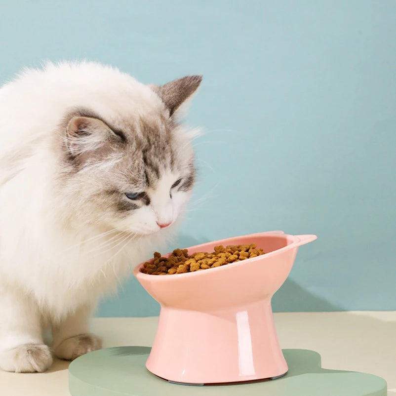 Brand Name Nordic Cat Bowl - Anti-Tip High-Leg Double-Ear Feeding Bowl for Cats - Square Mouth Design