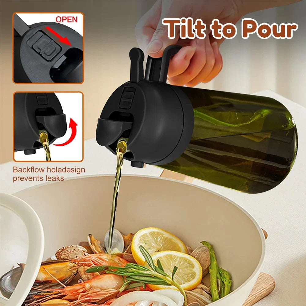 Dark Green Glass Oil Dispenser - 470ML Light-Blocking 2-in-1 Olive Oil Sprayer for Effortless Cooking