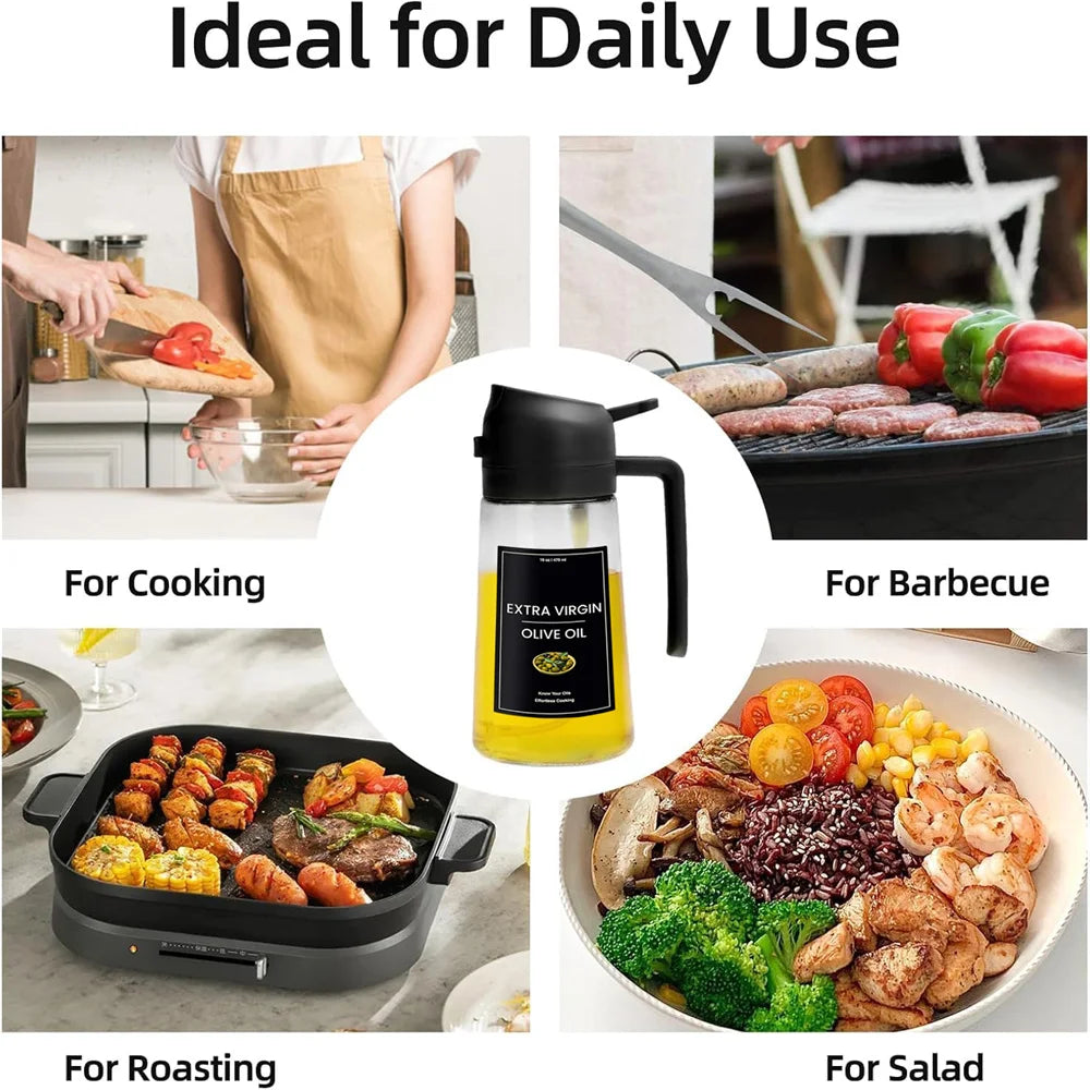 2-in-1 Olive Oil Sprayer & Dispenser - Premium Glass, 16oz with Stickers for Effortless Cooking